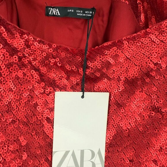 Zara Red sequin mini dress NWT Size S - Picture 8 of 13